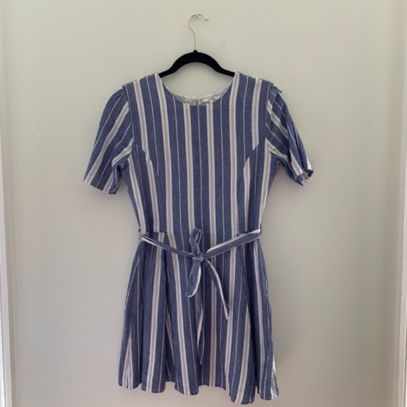 Tularosa Iris Blue and White Striped Belted Dress - Picture 3 of 6
